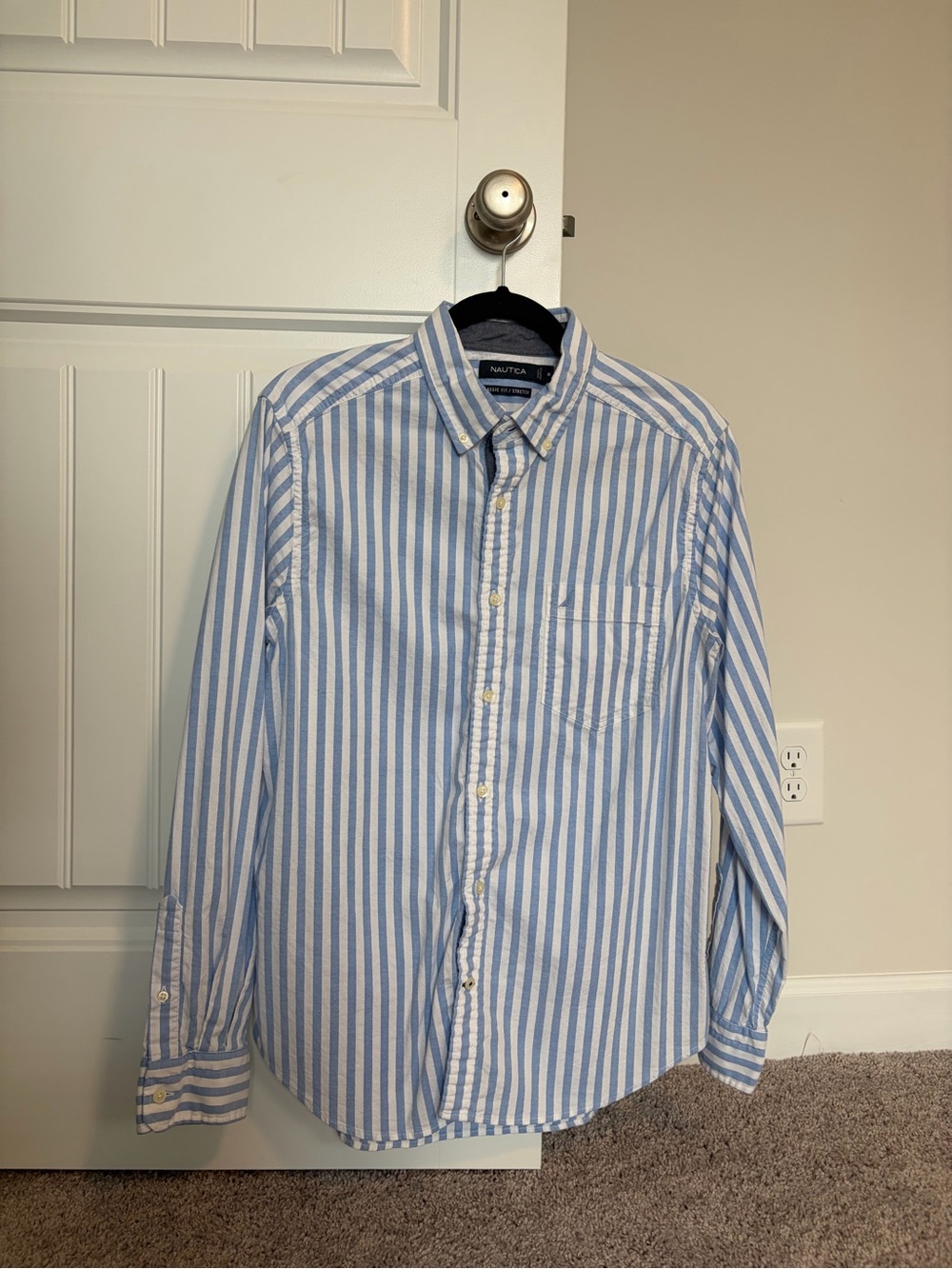 Nautica Light Blue and White Vertical Stripe Button-Down Shirt
